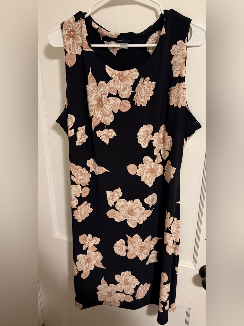 Tommy Hilfiger Black Shift Dress with Cream Floral Print